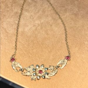 Elegant Gold and Pink Floral Necklace